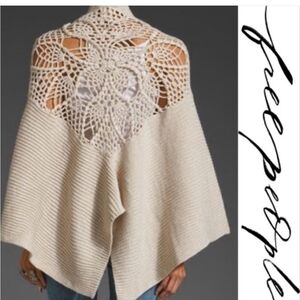 Free People Cream Crochet Knit Shrug with Waterfall Front Osfm
